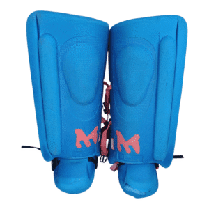 Monarch Junior goalkeeper pads Medium field hockey legguards in blue white and pink