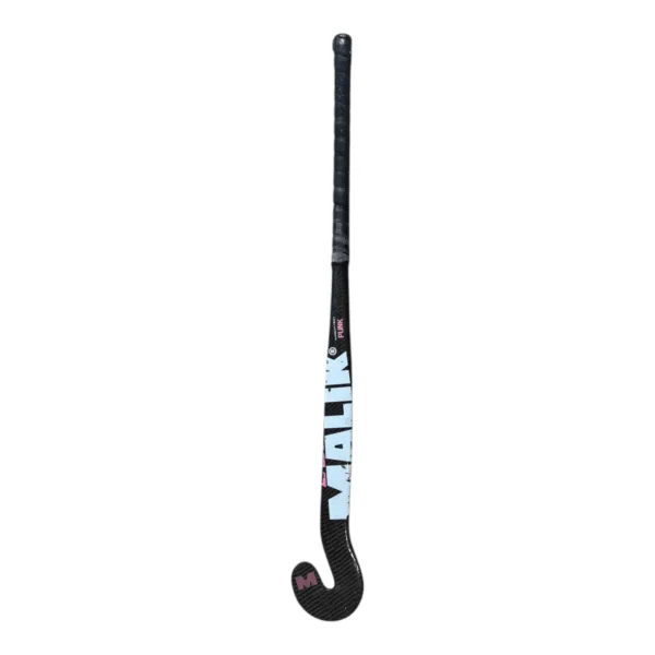 Malik Carbon-Tech Punk field hockey goalkeeper stick in black with pink and light blue graphics