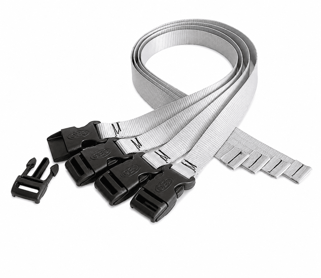 OBO legguard replacement straps set of four with grey nylon webbing and black quick-release buckles
