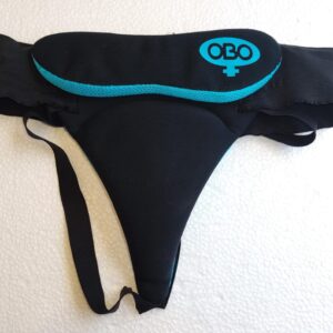 OBO Yahoo Female Pelvic Guard, OBO Yahoo groin protector, OBO female groin protector, female goalkeeper pelvic guard, junior goalkeeper groin protector, Medium pelvic guard, girls hockey goalkeeper protection, OBO goalkeeper equipment, black blue pelvic guard, junior field hockey goalkeeper, used goalkeeper protection
