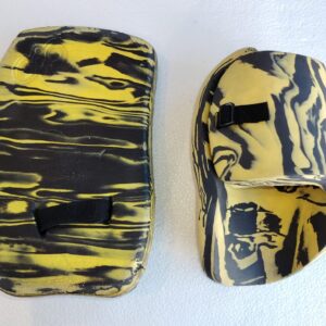 OBO OGO Junior Hand Protectors Medium yellow black field hockey goalkeeper gloves front and side view