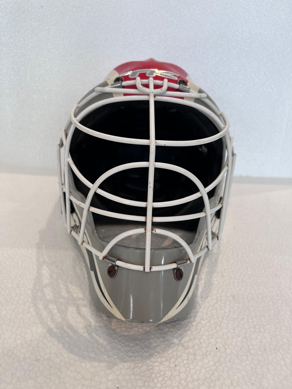 TK P3 Field Hockey Goalkeeper Helmet Large grey white red with white metal face cage